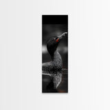 Loon Bird, Red Eye, Monochrome Wildlife, Nature Framed Canvas Print, modern living room wall art, black and white animal art