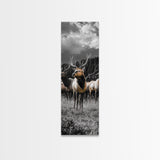 Majestic Elk, Forest Wildlife, Autumn Scene, Nature Herd, Framed Canvas Print, rustic lodge decor, cabin wall art, woodland style
