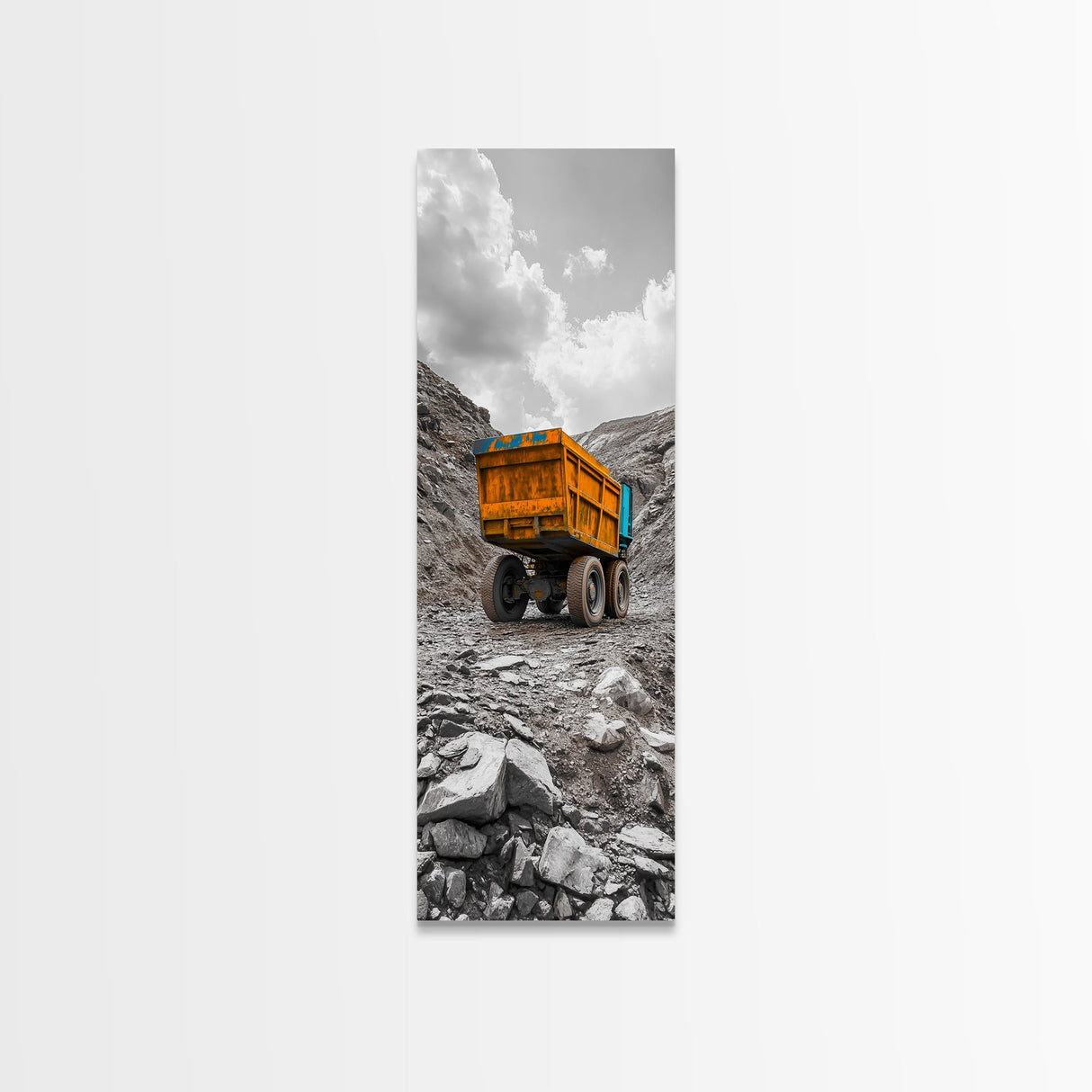 Mining Truck, Industrial Power, Bold Machinery, Construction Scene, Canvas Print, garage wall art, boys room decor, grunge wall art