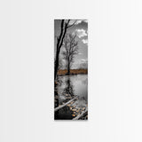 Swamp Trees, Moody Waters, Golden Lilies, Reflective Pond, Framed Canvas Print, Autumn Wall Art, Nature Decor, Living Room Landscape