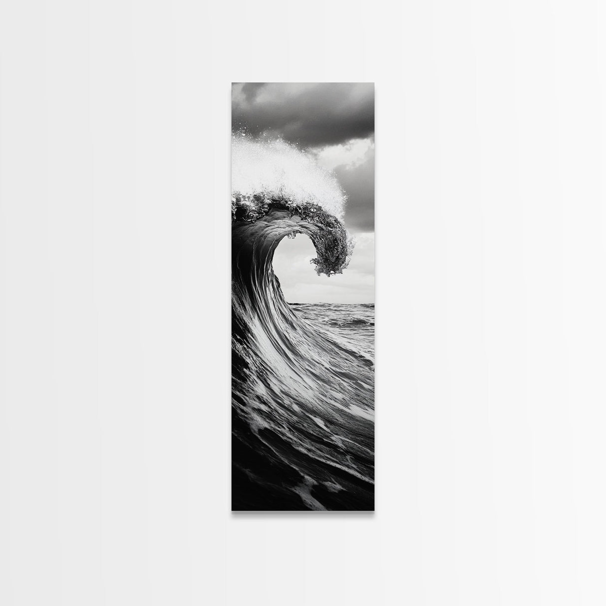 Ocean Wave, Monochrome Surf, Nature Power, Dramatic Sea, Framed Canvas Print, Coastal Wall Decor, Modern Bathroom Art, Minimalist Ocean Art