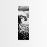 Ocean Wave, Monochrome Surf, Nature Power, Dramatic Sea, Framed Canvas Print, Coastal Wall Decor, Modern Bathroom Art, Minimalist Ocean Art