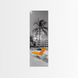 Poolside Palm, Tropical Escape, Resort Vibe, Orange Chair, Framed Canvas Print, Summer Wall Decor, Boho Art, Living Room Tropical Art