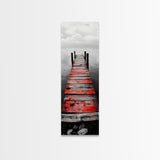 Red Dock, Still Water, Rustic Lake, Quiet Pier, Canvas Print, Bedroom Wall Art, Moody Lake Photography, Autumn Cabin Decor, Minimalist
