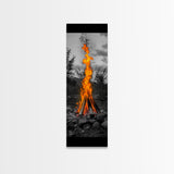 Towering Flame, Wild Fire Blaze, Dramatic Camp Scene, Canvas Print, Outdoor Wall Art, Autumn Adventure Decor, Rustic Nature Style