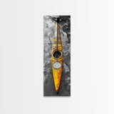 Yellow Kayak, Muddied Shoreline, Solo Adventure, Framed Canvas Print, Rustic Outdoors Decor, Autumn Wall Art, Boho Kayaking Style