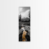 Mountain Creek Flow, Moody Nature Stream, Rustic Adventure Scene, Canvas Print, Autumn Forest Wall Art, Lodge Style Bedroom Decor