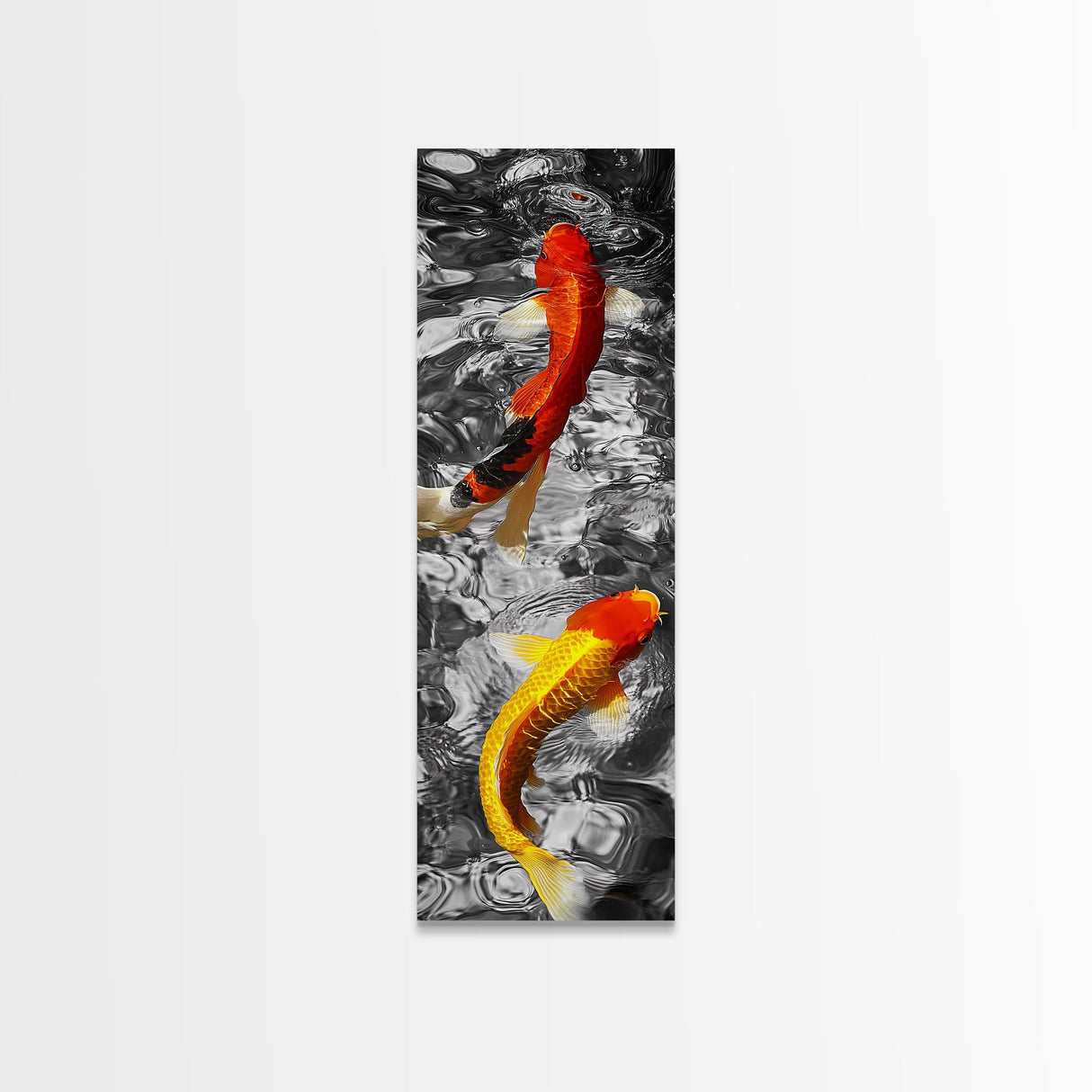 Koi Fish Art, Zen Water Decor, Tranquil Living Room Accent, Japanese Minimalist Style, Framed Canvas Print, Peaceful Bathroom Wall Art