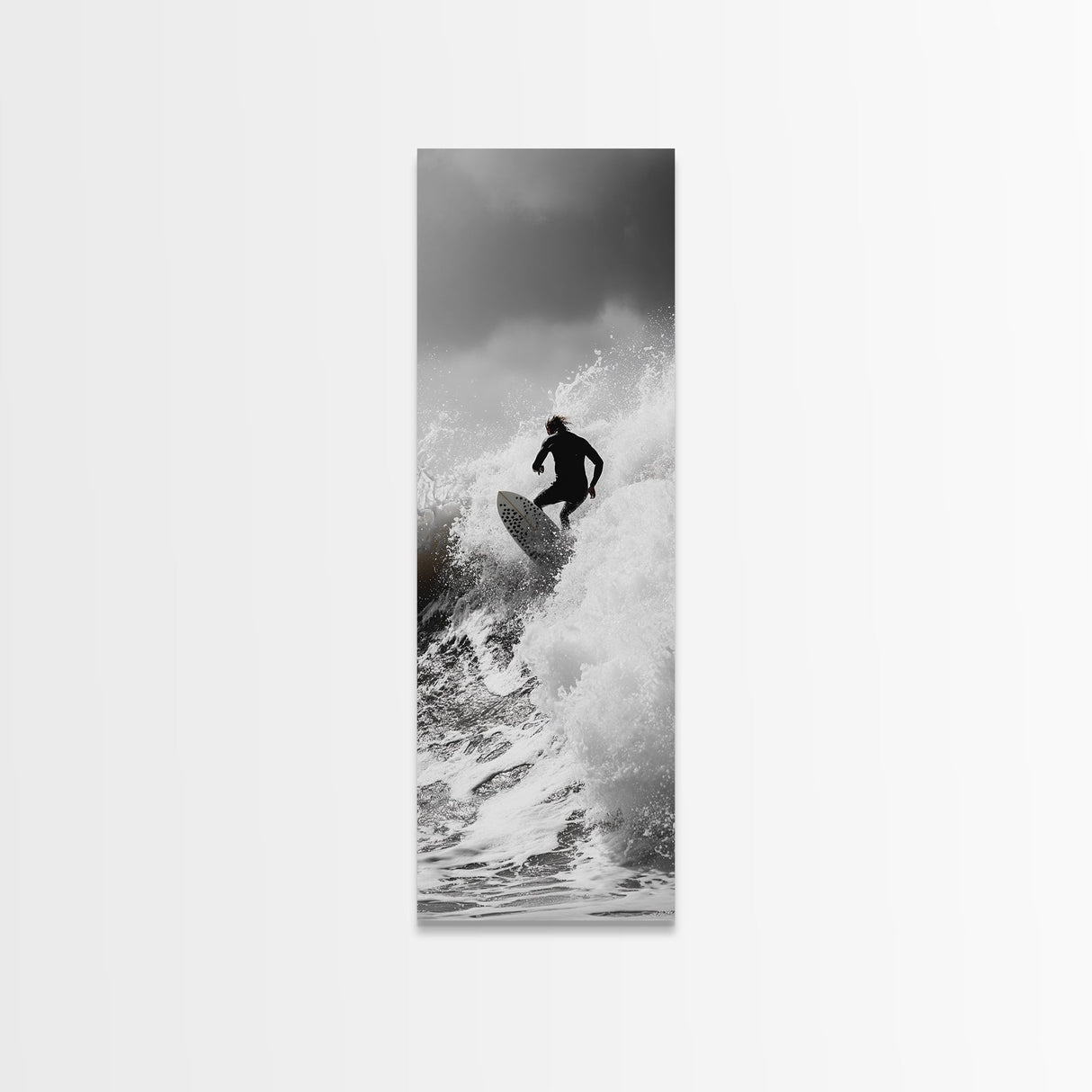 Surfer Wave, Extreme Sports, Ocean Power, Surf Culture, Dynamic Motion Shot, Framed Canvas Print, Coastal Teen Bedroom Wall Art