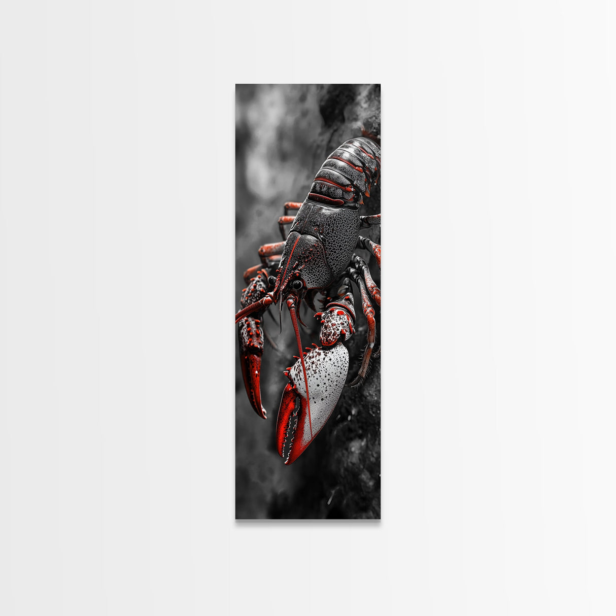 Red Lobster, Detailed Sea Art, Macro Crustacean, Dark Marine Art, Striking Coastal Piece, Framed Canvas Print, Moody Office Wall Decor