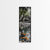 Koi Pond, Peaceful Water, Zen Garden Vibes, Orange Fish, Reflective Nature, Framed Canvas Print, Serene Bedroom Wall Art, Living Room Art