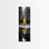 Golden Tree, Forest Reflection, Autumn Solitude, Nature Focused Minimalism, Framed Canvas Print, Zen Bathroom or Office Wall Art