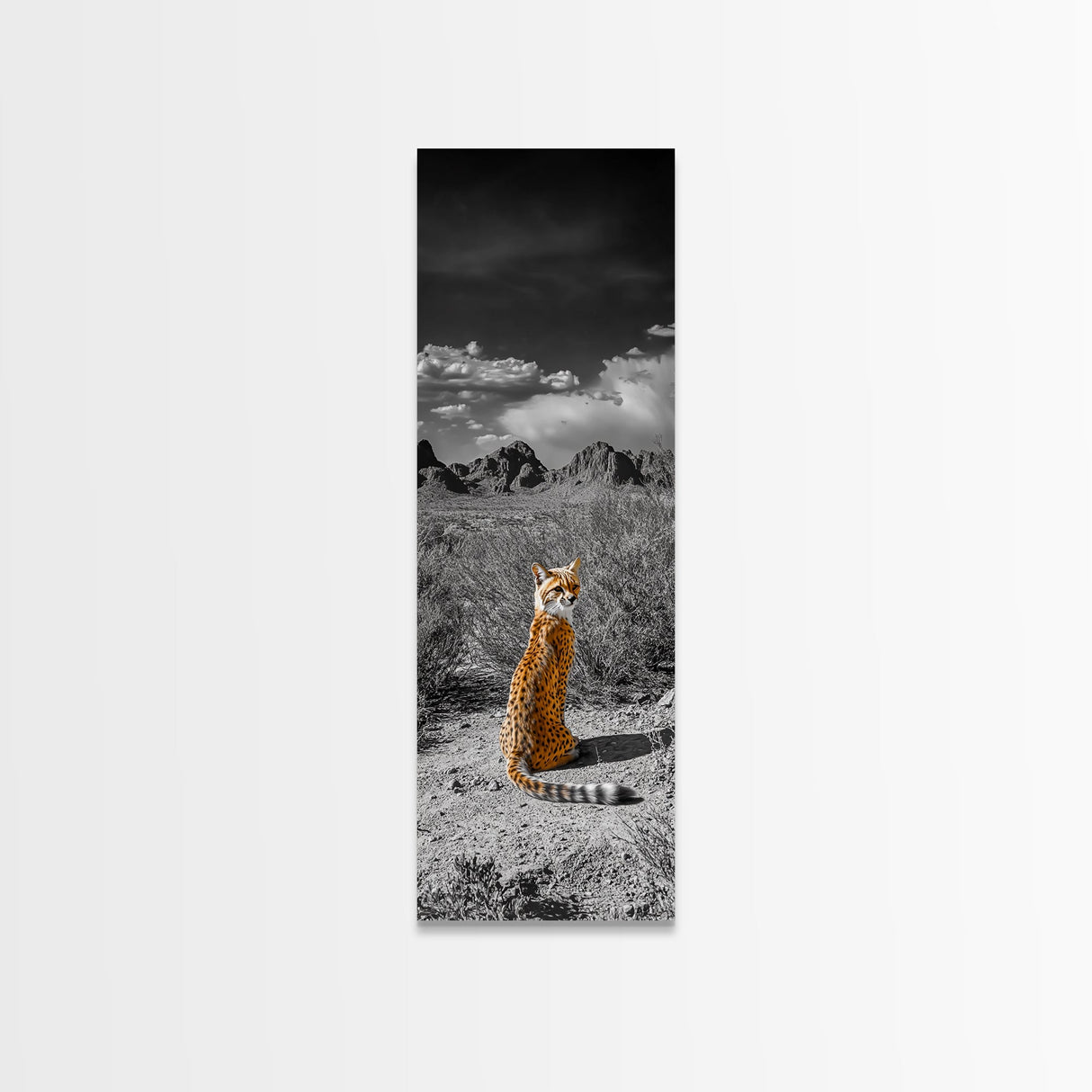 Wild Serval, Desert Cat, Savannah Wildlife, Majestic Predator, Framed Canvas Print, Safari Theme Living Room Wall Art, Modern Nature Decor