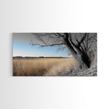 Open Plains, Blue Sky, Rustic Tree, Minimalist Field, Canvas Print, Country Style Wall Art, Farmhouse Hallway Decor, Soft Landscape Mood
