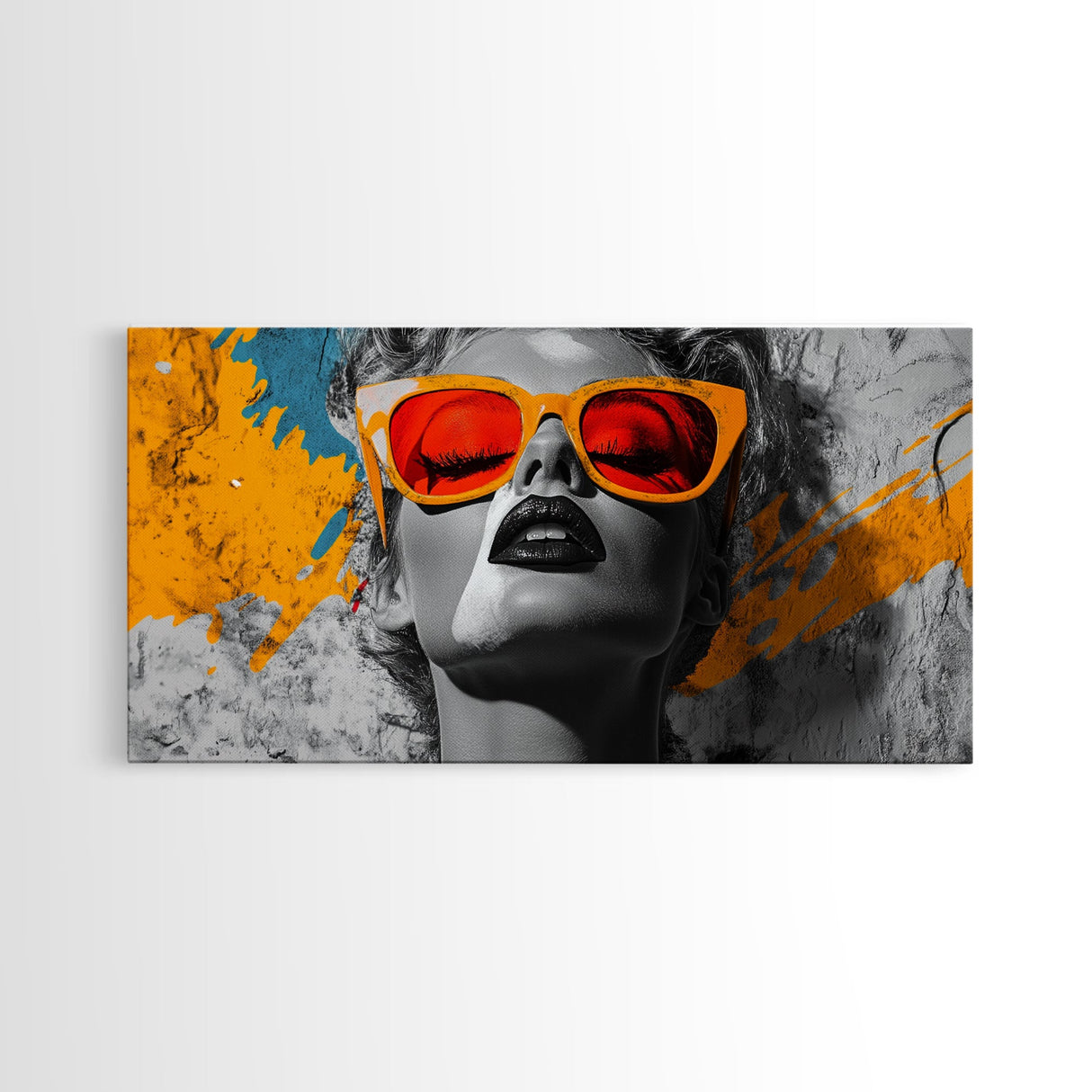Retro Glam, Bold Woman, Pop Art Fashion, Orange Splash, Framed Canvas Print, Bedroom Wall Art, Modern Glam Decor, Statement Wall Piece