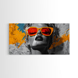 Retro Glam, Bold Woman, Pop Art Fashion, Orange Splash, Framed Canvas Print, Bedroom Wall Art, Modern Glam Decor, Statement Wall Piece