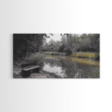 Tranquil Forest, Peaceful Pond, Autumn Riverbank, Framed Canvas Print, Nature Photography, Entryway Art, Fall Vibes, Rustic Wall Decor