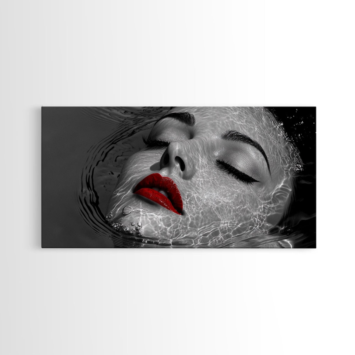Red Lips, Underwater Beauty, Glam Art, Modern Pop, Framed Canvas Print, Bedroom Wall Art, Bold Aesthetic, Fashion Model Photography Print
