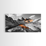 Glacial Canyon, Orange Reflection, Monochrome Mountain, Fall Landscape, Framed Canvas Print, Rustic Wall Decor, Adventure Photography
