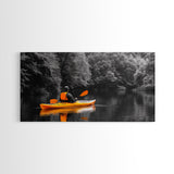 Kayaker Journey, Autumn Paddle, Wilderness Escape, Forest Calm – Canvas Print, Adventure Wall Art, Man Cave Decor, Nature Exploration Scene