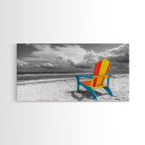 Chair Seaside, Colorful View, Coastal Relaxation, Minimalist Beach, Framed Canvas Print, Sunroom Wall Art, Summer Beach Escape