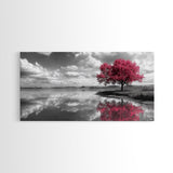 Pink Tree Reflections, Minimal Nature Art, Monochrome Landscape Canvas Print, Tranquil Bedroom or Living Room Wall Decor