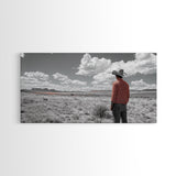Cowboy Stare, Western Horizon, Desert Dream, American Spirit, Framed Canvas Print, Rustic Bedroom Art, Country Wall Decor, Western Style