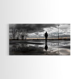 Solitude Reflection, Urban Mood, Moody Skies, Canvas Print, Modern Wall Art, Entryway Decor, Urban Photography, Minimalist Art, Rainy Day Art