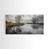 Lily Pond Trees, Serene Reflection, Autumn Landscape, Calm Water Scene, Framed Canvas Print, Nature Wall Art, Fall Living Room Decor