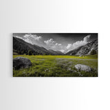 Mountain Meadow, Alpine Landscape, Nature Photography, Wildflower Field, Framed Canvas Print, Bedroom Wall Art, Summer Vibes, Scenic Escape