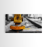 Industrial Bolt Closeup, Yellow Metal, Grunge Texture, Modern Industrial Art, Framed Canvas Print, Garage Wall Decor, Urban Loft Style