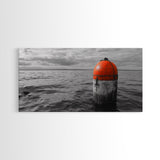 Orange Buoy Water, Marine Marker, Sea Navigation, Ocean Decor, Canvas Print, Coastal Living Room Art, Minimal Nautical Wall Decor