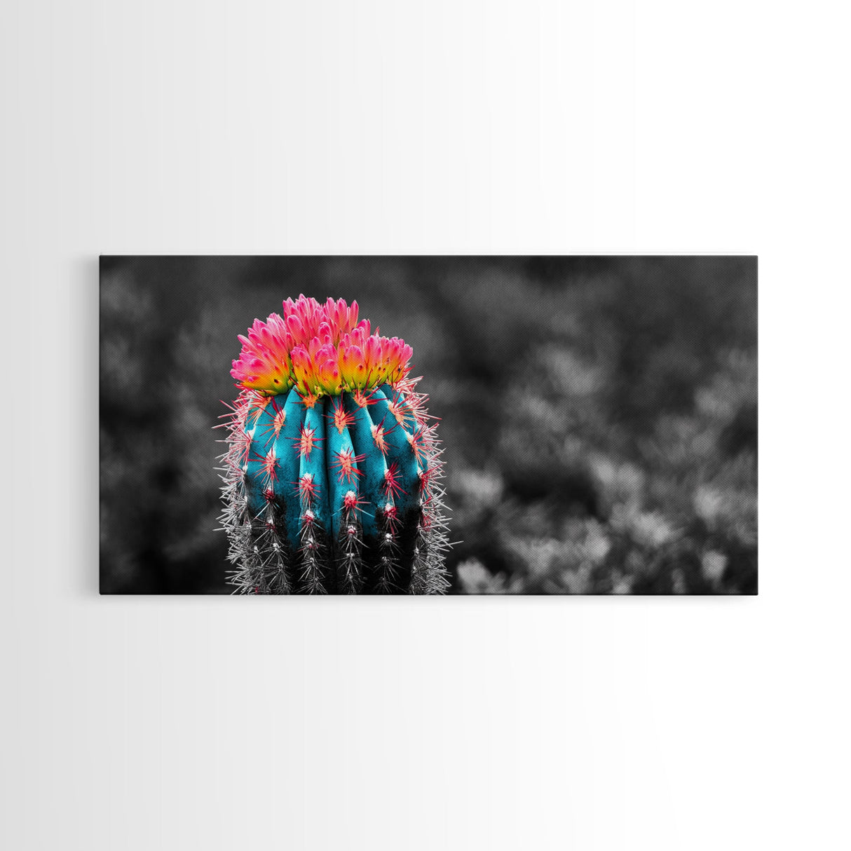 Neon Bloom Cactus, Rainbow Succulent, Desert Art, Canvas Print, Colorful Botanical Wall Art, Modern Living Room Decor, Bold Nature