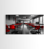 Red Chairs, Modern Cafeteria, Retro Seating, Pop Color Dining, Canvas Print, Kitchen Wall Art, Urban Minimalism, Bold Office Decor