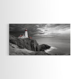 Lighthouse Ocean Storm, Coastal Cliff Light, Framed Canvas Print, Nautical Wall Art, Beach House Decor, Dramatic Sky Scene, Office Art