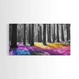 Rainbow Forest, Enchanted Woods, Dreamscape Landscape, Fantasy Nature, Framed Canvas Print whimsical nursery art, boho bedroom wall art
