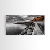 Cliffside Road, Autumn Drive, Ocean View, Stormy Sky, Canvas Print fall landscape art, modern hallway decor, minimalist travel scene