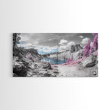 Surreal Landscape, Pink Trees, Mountain Lake, Framed Canvas Print, Fantasy Nature Art, Dreamy Decor, Bedroom Wall Art, Nature Surrealism