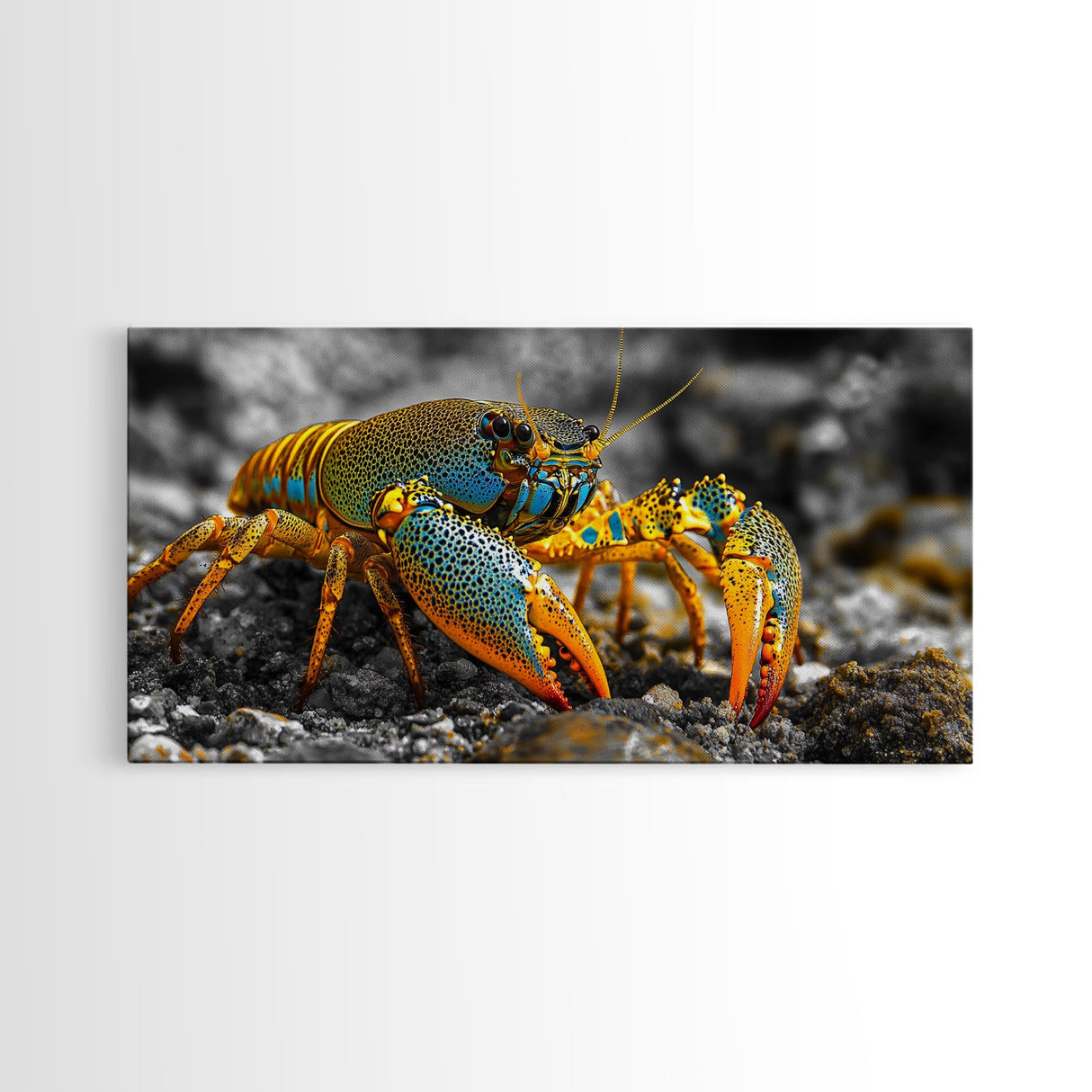 Rainbow Lobster, Bold Colors, Exotic Crustacean, Canvas Print, Underwater Art, Coastal Living Room Wall Art, Boho Ocean Creature Decor