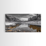 Snow River Scene, Winter Landscape, Peaceful Stream, Framed Canvas Print, Rustic Cabin Decor, Nature Wall Art, Minimalist Winter Aesthetic