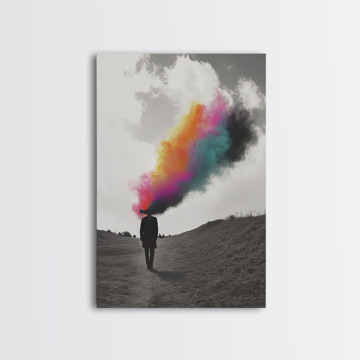 Colorful Mind, Surreal Silhouette, Abstract Smoke Art, Framed Canvas Print, Office Wall Art, Conceptual Psychedelic Art Decor