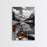 Alpine Lake, Orange Rocks, Mountain Reflection, Canvas Print, Wilderness Wall Art, Nature Explorer Decor, Rustic Lodge Wall Art