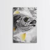 Golden Finned Fish, Underwater Wonder, Ocean Art, Framed Canvas Print, Coastal Wall Art, Bathroom Decor, Minimalist Marine Art