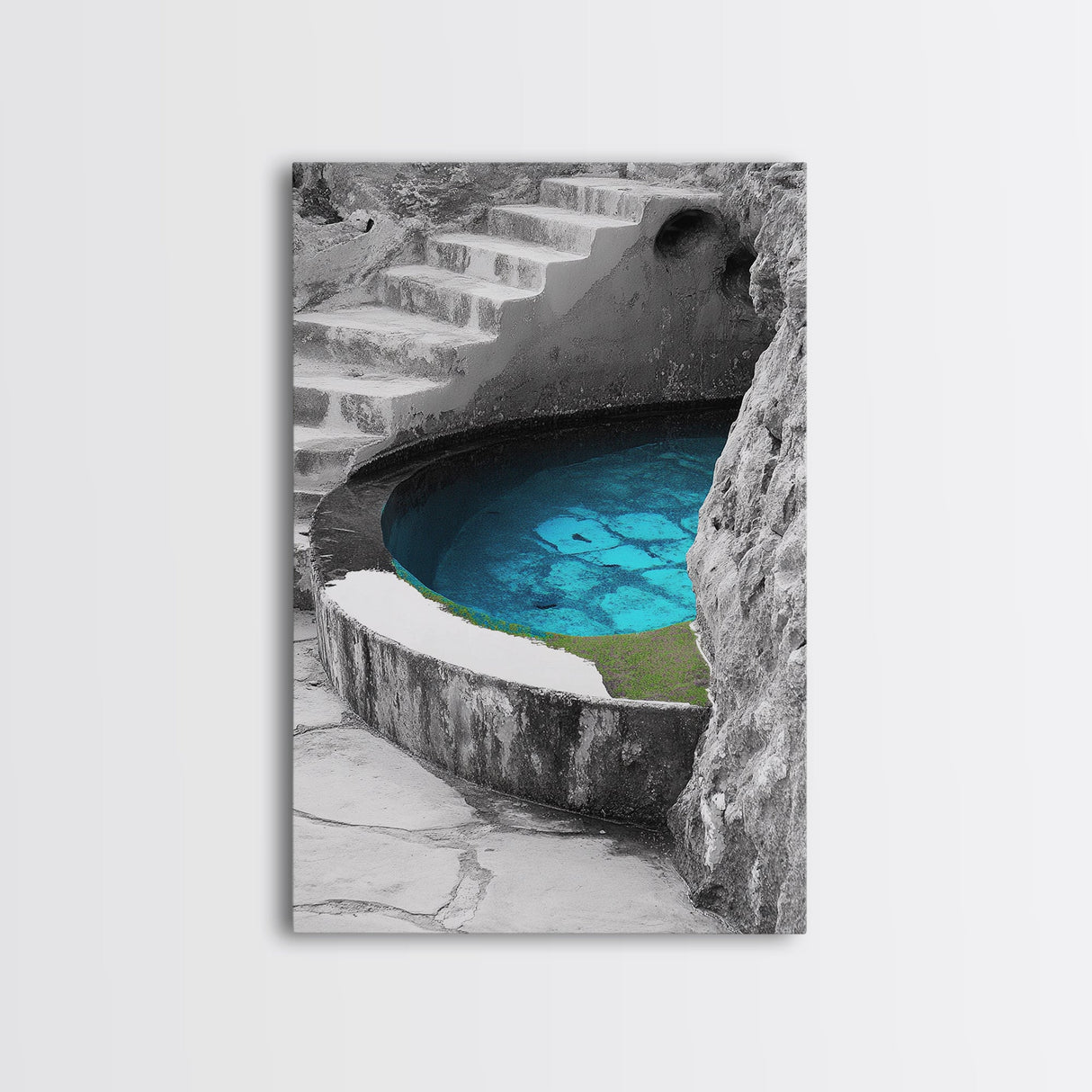 Blue Spring, Natural Oasis, Stone Pool, Canvas Print, Spa Bathroom Wall Art, Tranquil Escape, Minimalist Water Photography, Zen Vibes