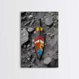 Tribal Feather, Painted Arrow, Rustic Stone Ground, Canvas Print, Boho Wall Art, Native Inspired Decor, Color Pop Rustic Style