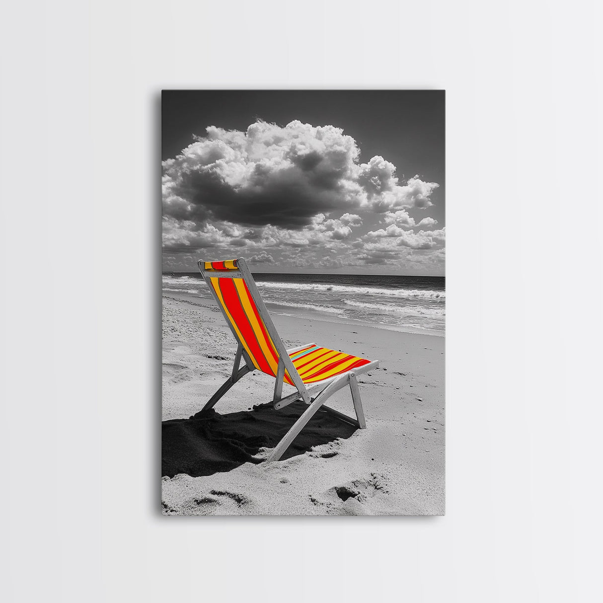 Beach Chair Alone, Tropical Vibes, Color Pop Seaside, Framed Canvas Print, Coastal Wall Art, Summer Decor, Relaxation Room Art