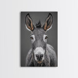 Donkey Close-Up, Rustic Farm Animal, Black and White Portrait, Canvas Print, Farmhouse Kitchen Art, Country Animal Wall Decor