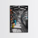 Market Stroll, Beach Shop, Coastal Market, Tropical Life, Framed Canvas Print, Boho Beach Art, Kitchen or Entryway Wall Art