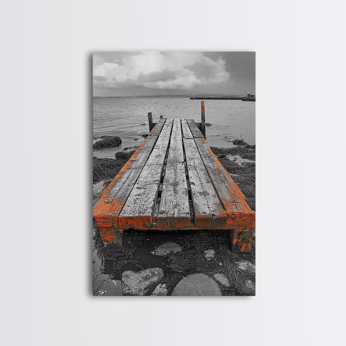 Rustic Dock, Seaside Escape, Coastal Pier, Nautical Wood, Canvas Print, Lake House Decor, Farmhouse Style, Living Room Wall Art