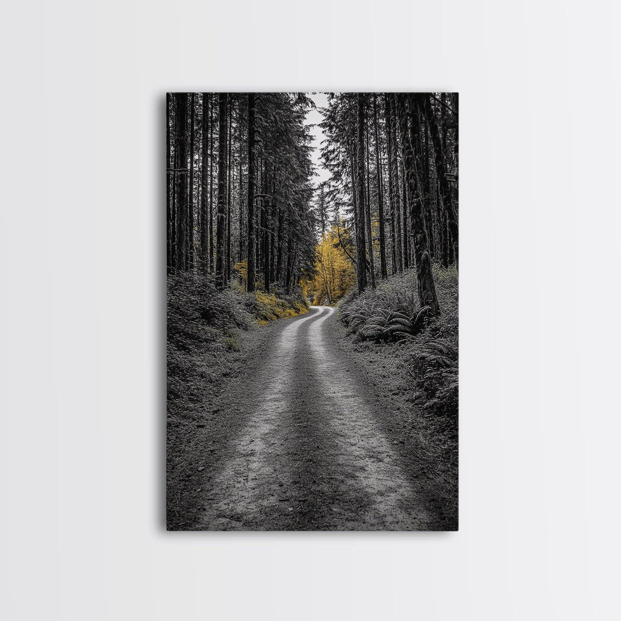 Forest Path, Yellow Trees, Autumn Trail, Framed Canvas Print, Fall Wall Art, Woodland Nature Decor, Cozy Home Accent, Entryway Artwork